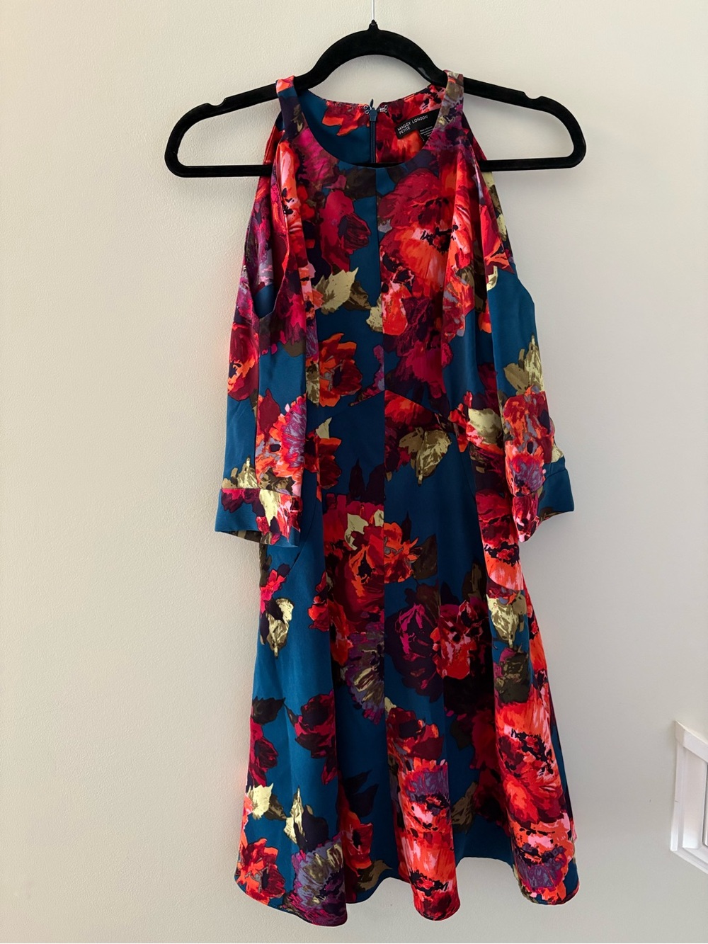 Maggy London Teal Floral Cold-Shoulder Midi Dress